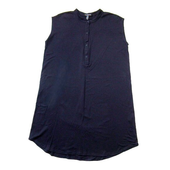 NWT Eileen Fisher Mandarin Collar in Ink Fine Tencel Jersey Henley Dress PS - Picture 1 of 4